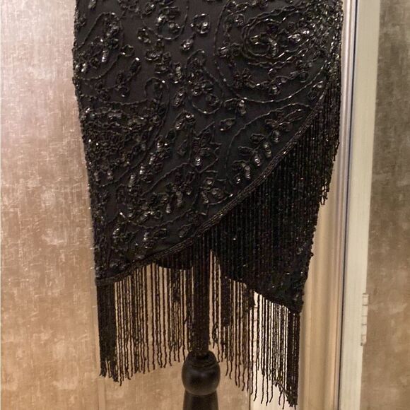 Elegant Black Beaded Fringe Dress, US2 - Picture 5 of 14